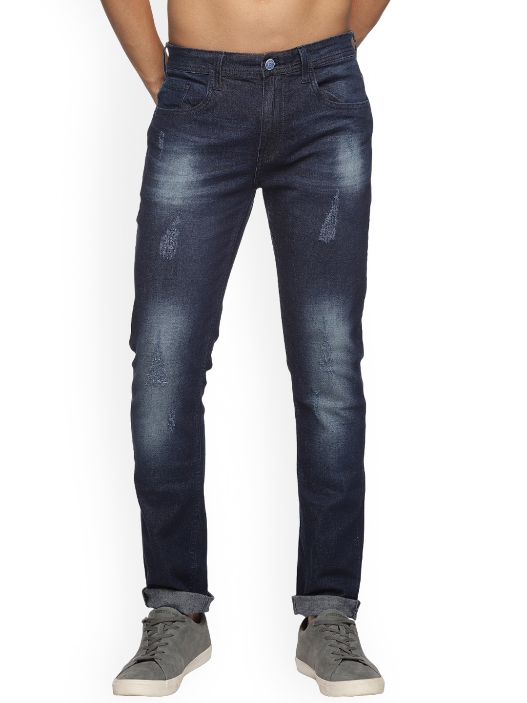 

Old Grey Men Slim Fit Cat Scratched Cotton Jeans, Blue