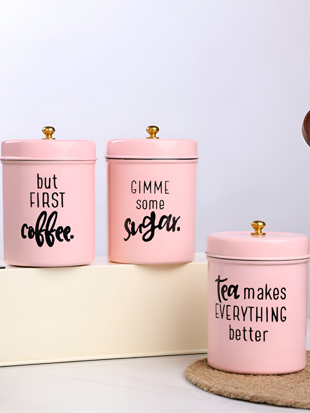 

dudki Pink 3 Pieces Stainless Steel Dishwasher and Microwave Safe Canister