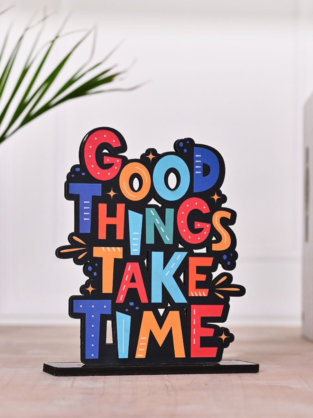 

DecorTwist Blue & Red Good Things Take Time Wood Curio Showpiece