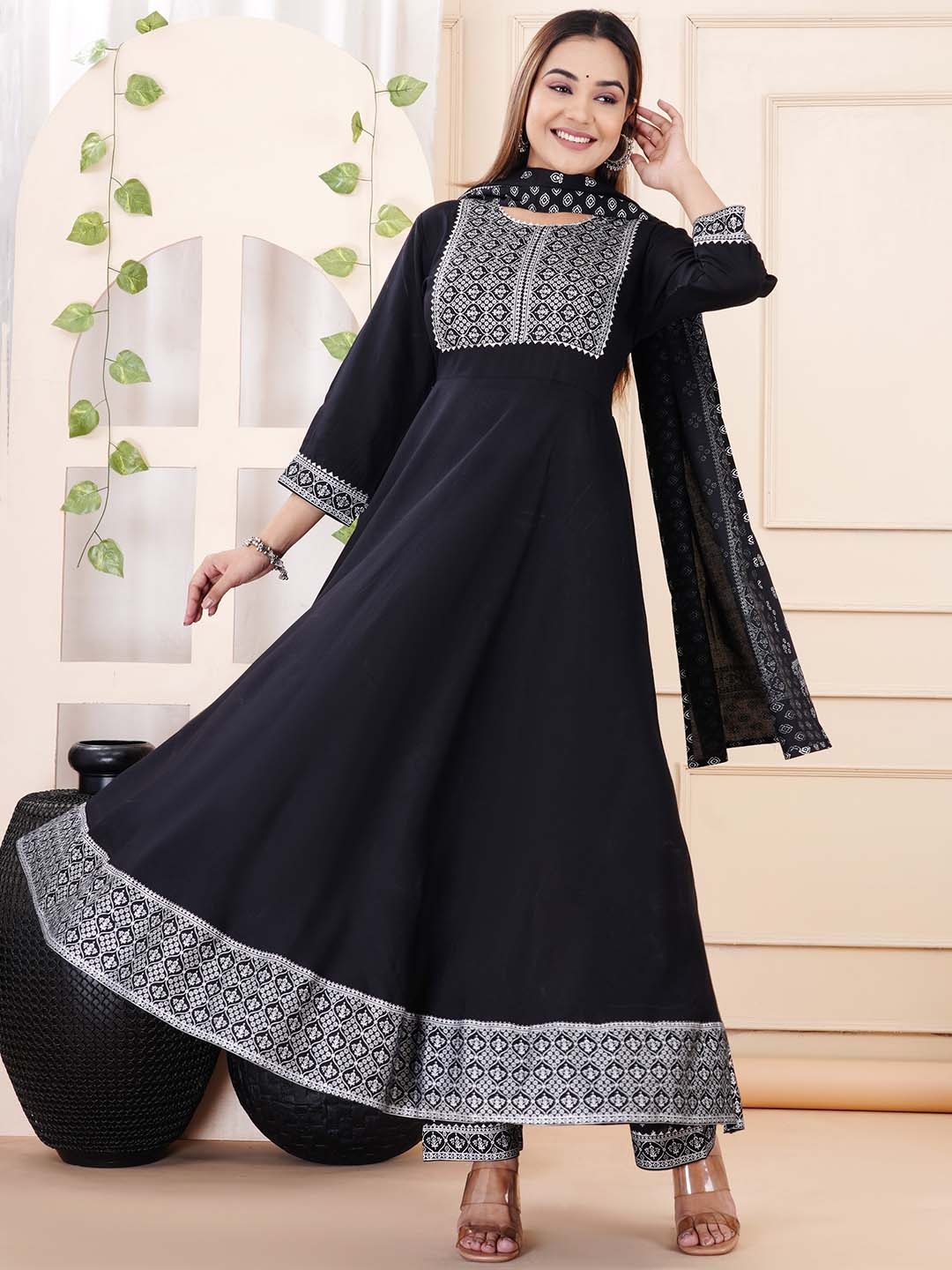 

DK FAB Ethnic Motifs Printed Regular Gotta Patti Kurta With Palazzos & Dupatta, Black