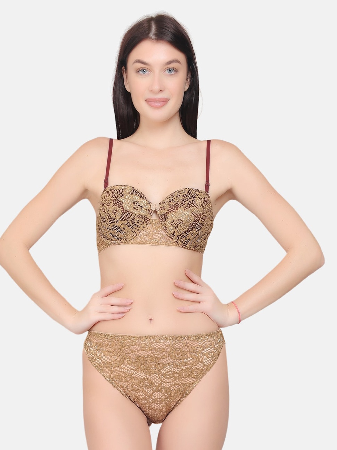 

CURWISH Floral Self-Design Mid-Rise Bikini Brief, Brown