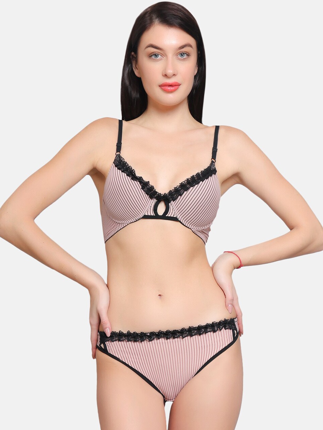 

CURWISH Enchantress Striped Mid-Rise Ribbed Bikini Brief, Pink