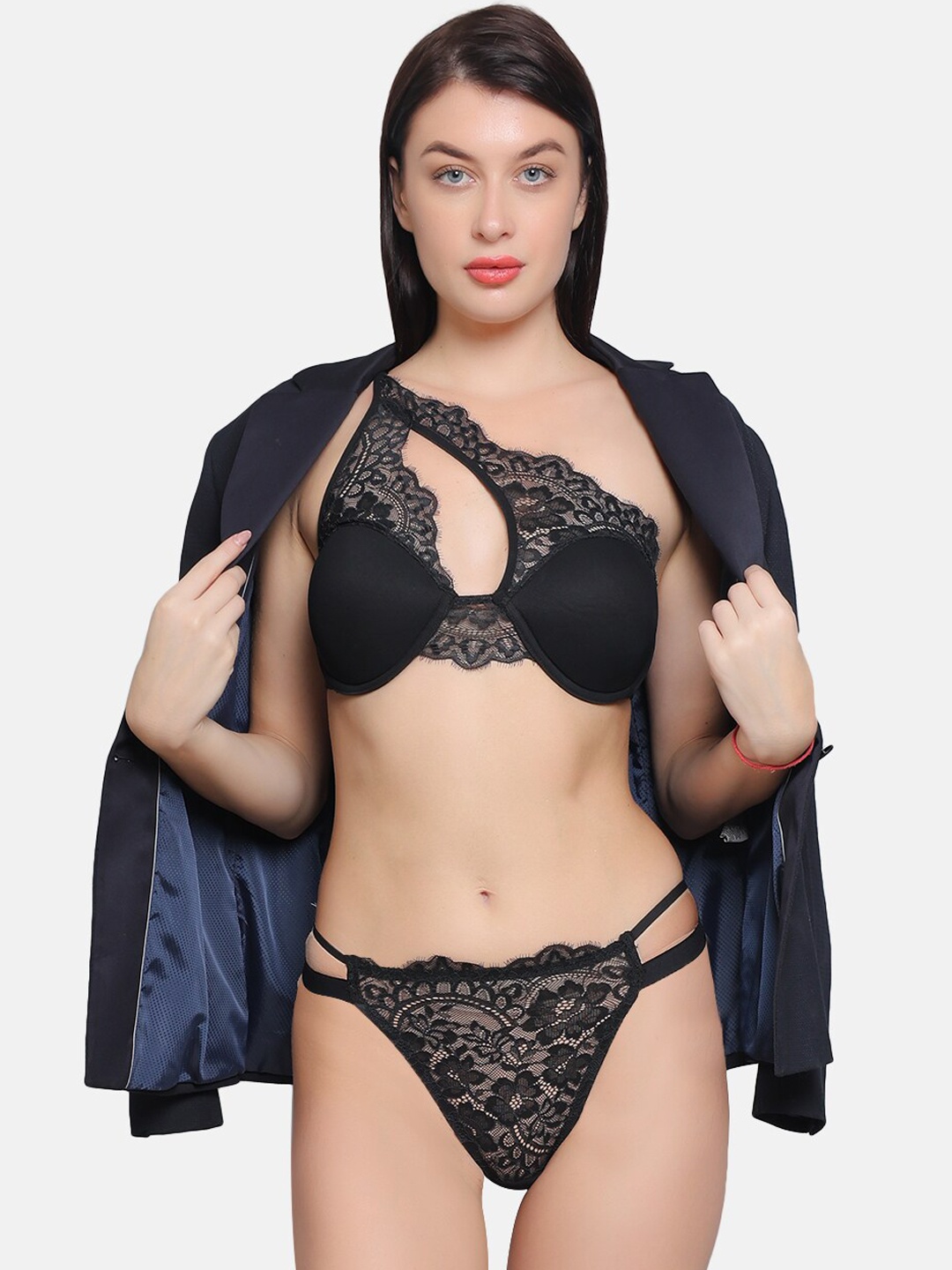 

CURWISH Self-Design Lace Thong Briefs, Black