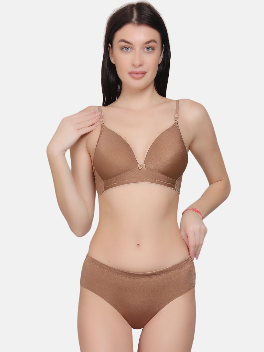

CURWISH Lightly Padded Non-Wired Basic Lingerie Set, Copper