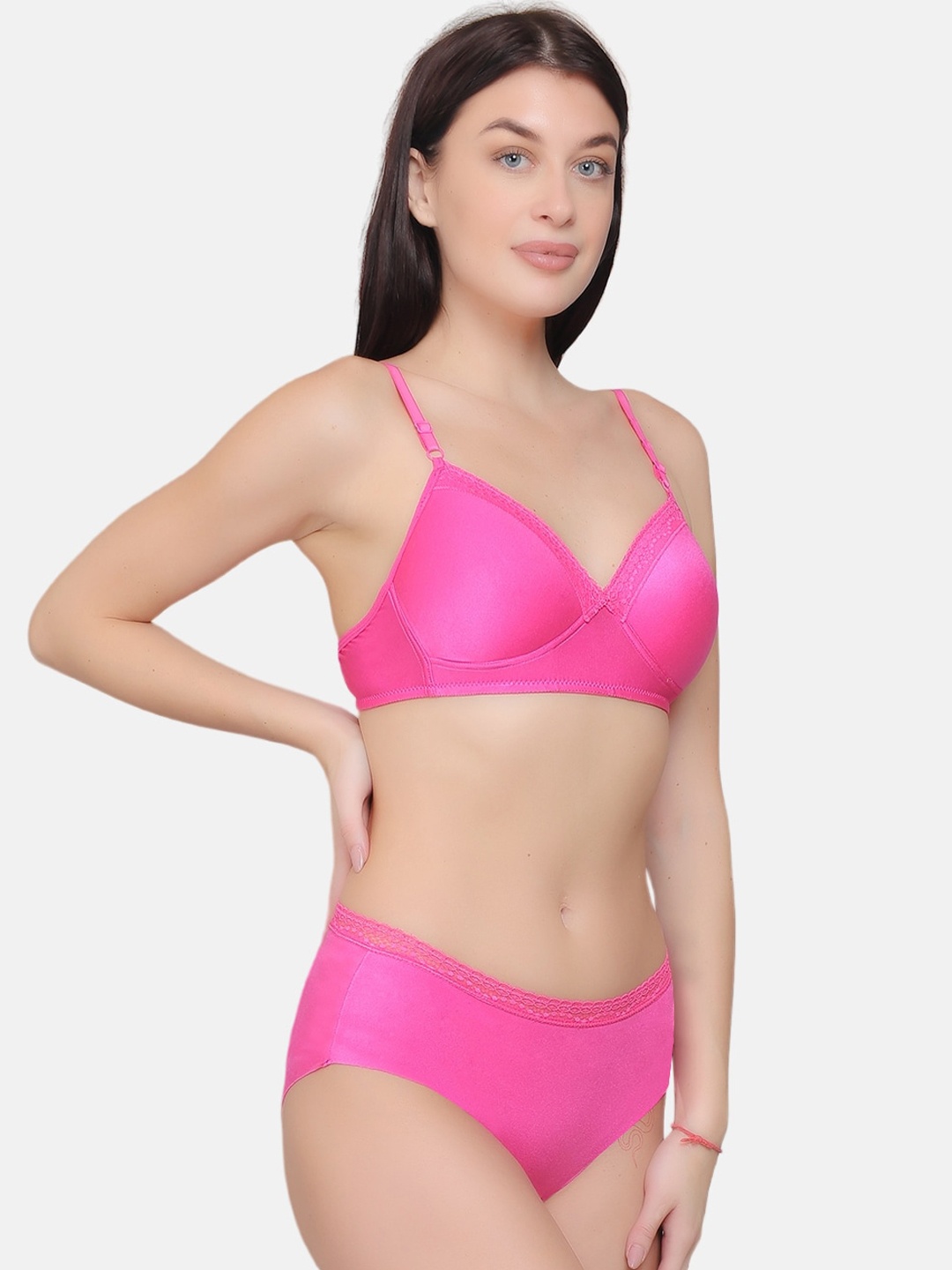 

CURWISH T-Shirt Bra with Lace & Mid-Rise Brief Lingerie Set SBB-01HP, Pink