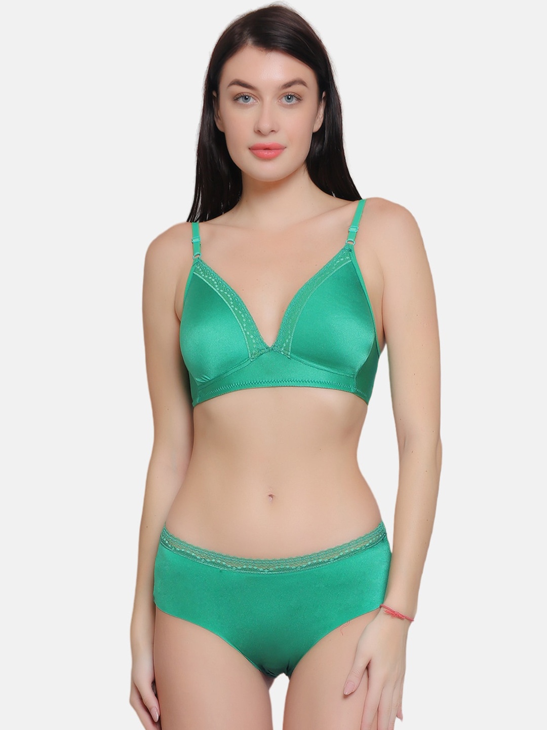 

CURWISH Lightly Padded T-Shirt Bra With Mid-Rise Briefs, Green
