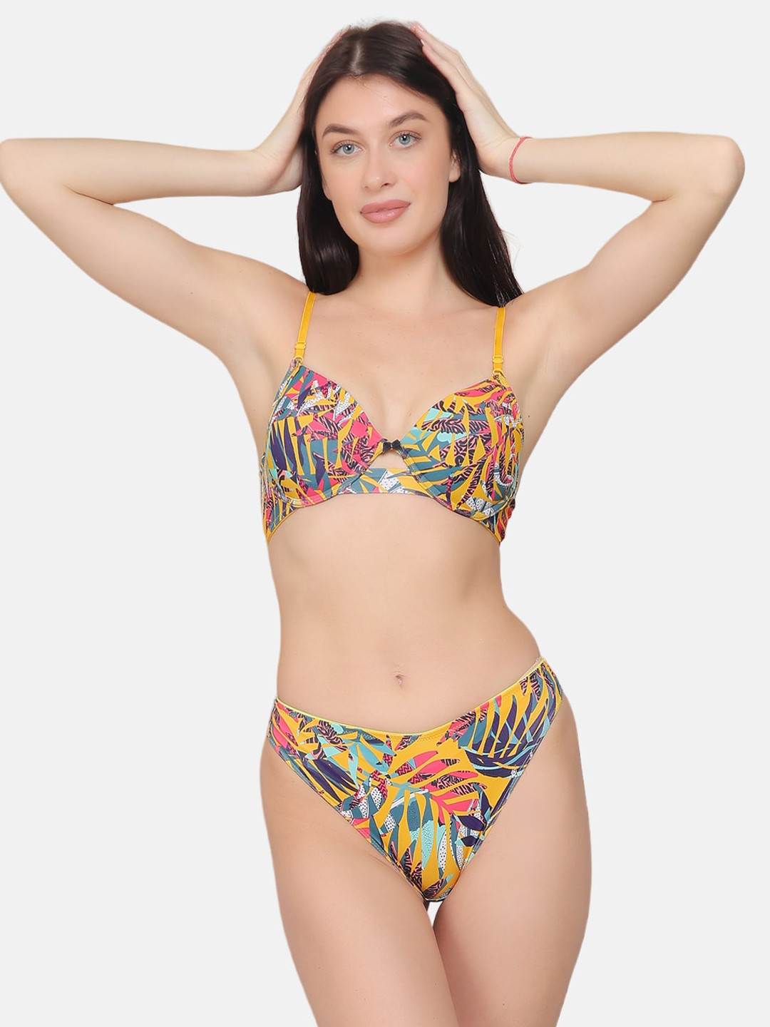 

CURWISH Tropical Printed Lingerie Set, Yellow