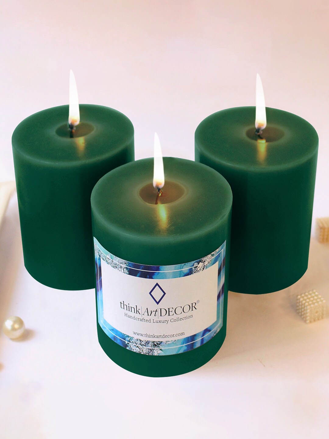 

ThinkArtDecor Green 3 Pieces Smokeless Wax Pillar Candles