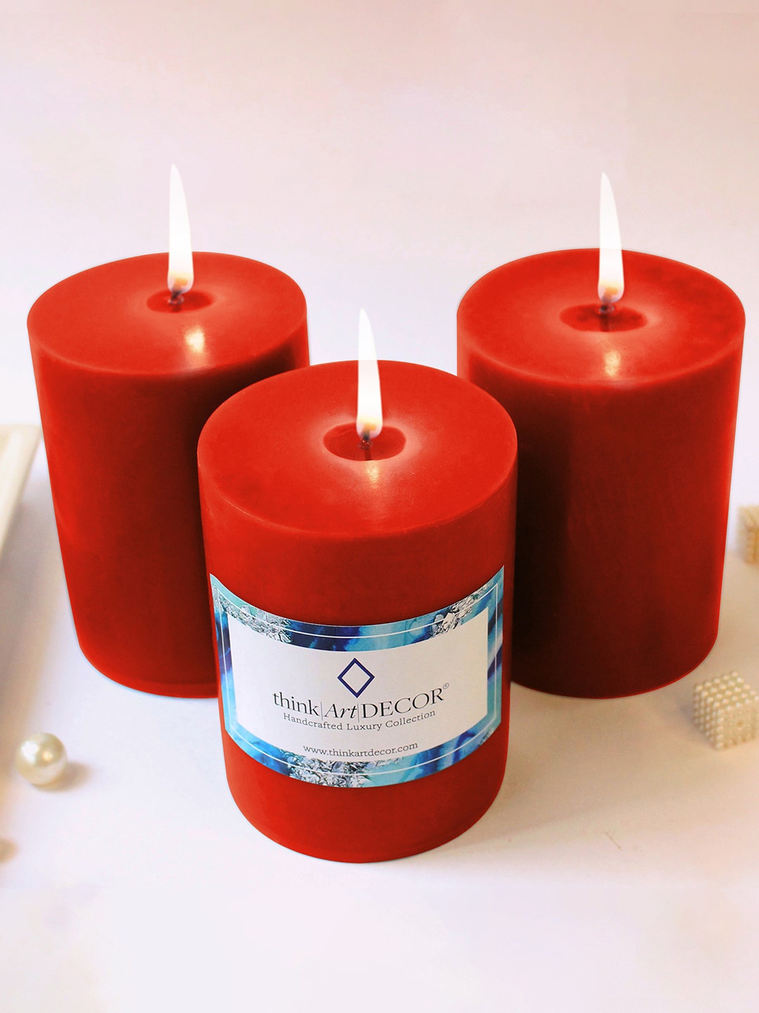 

ThinkArtDecor Red 3 Pieces Smokeless Wax Pillar Candles