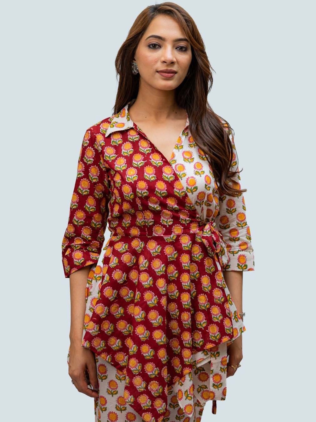 

TSUCCHI TRADITIONS Printed Shirt Collar Tunic With Trouser, White