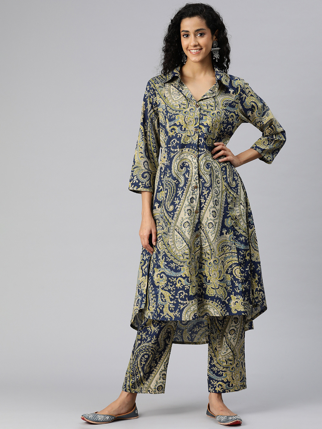 

Readiprint Fashions Women Printed Pure Cotton Tunic with Palazzos, Green