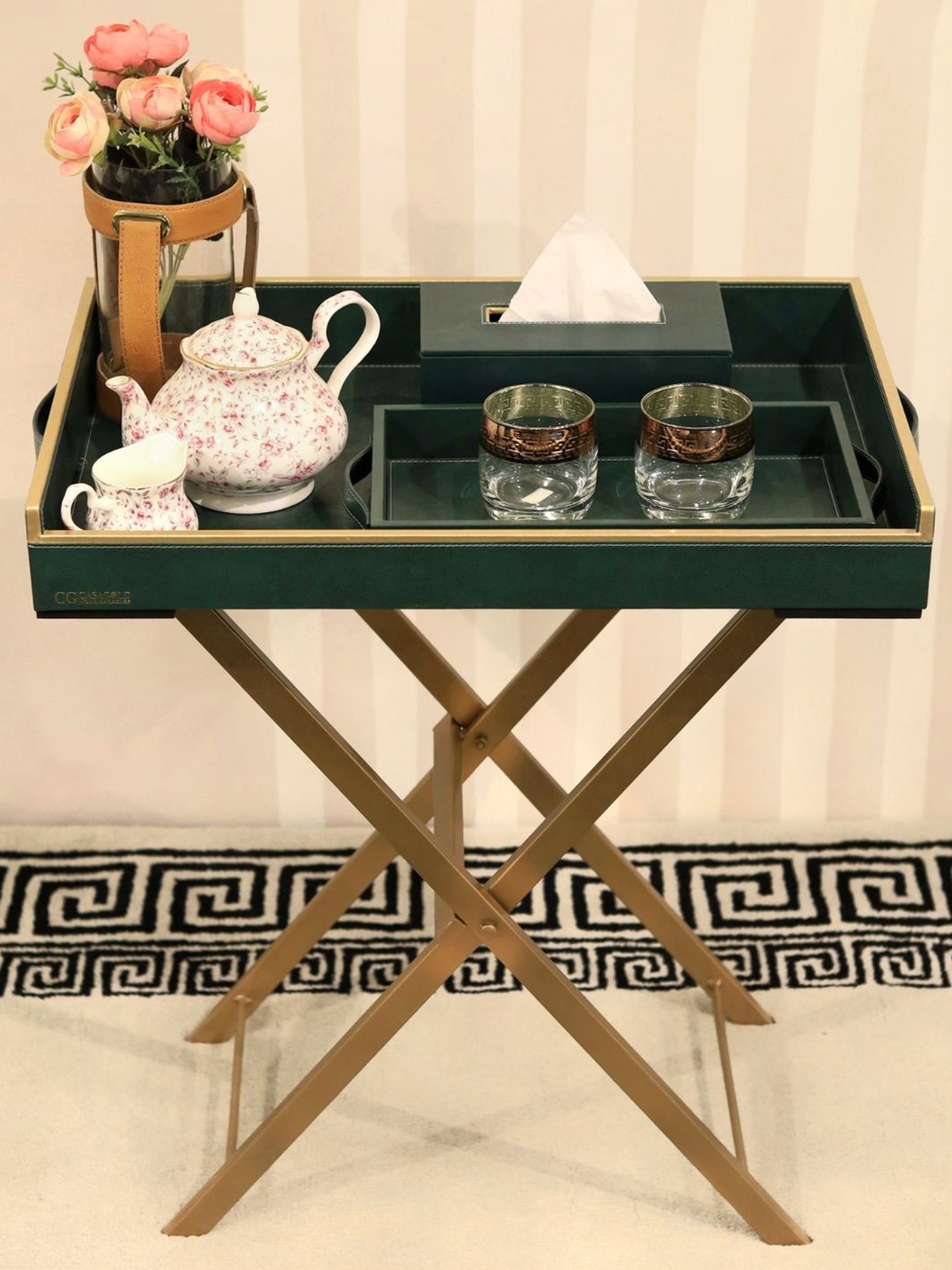 

CasaGold Precioso Green Butler Tray With Small Tray & Tissue Box