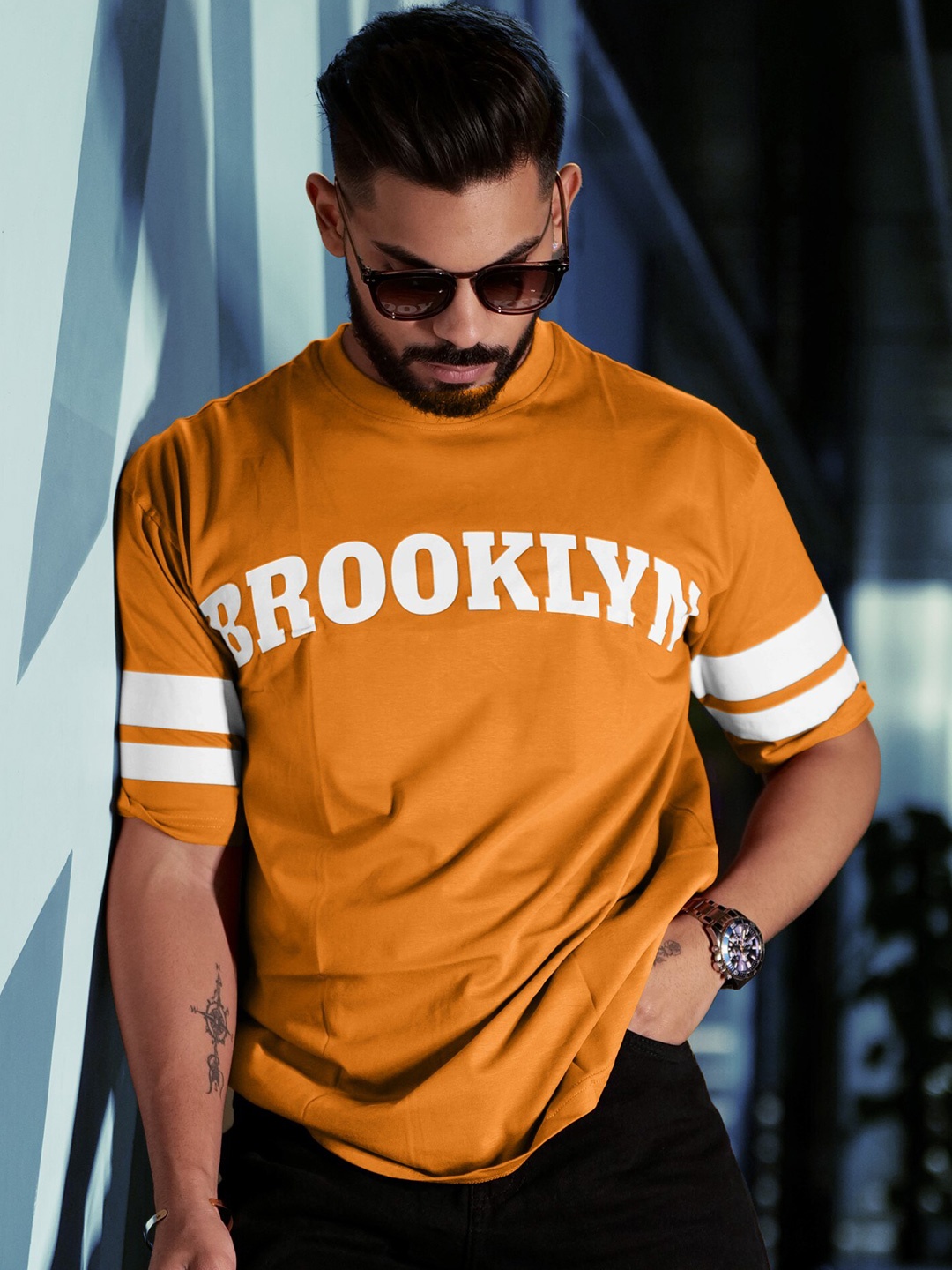 

Maniac Typography Printed Oversized Cotton T-shirt, Mustard