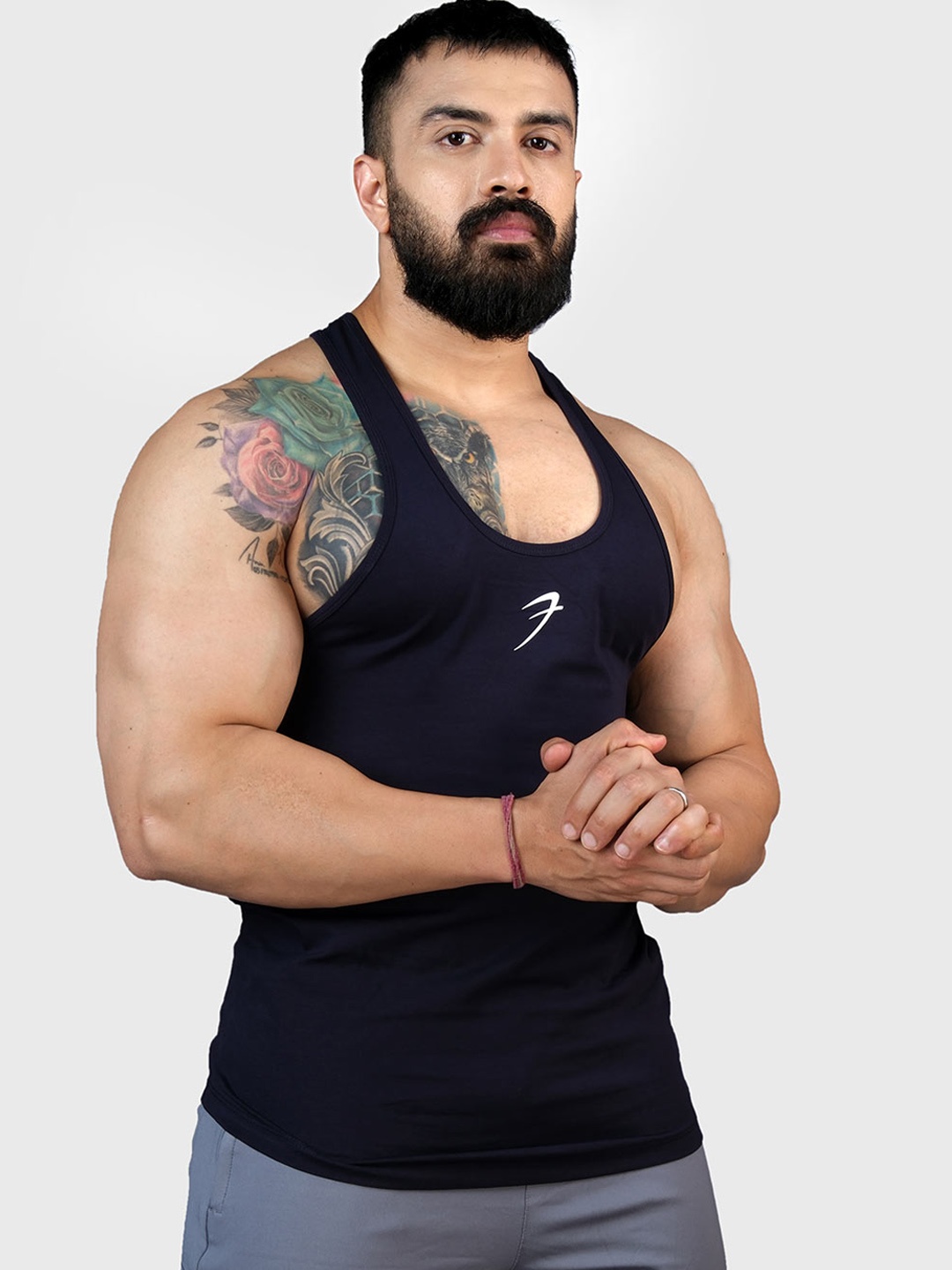

FUAARK Scoop Neck Sports Gym Vest, Navy blue