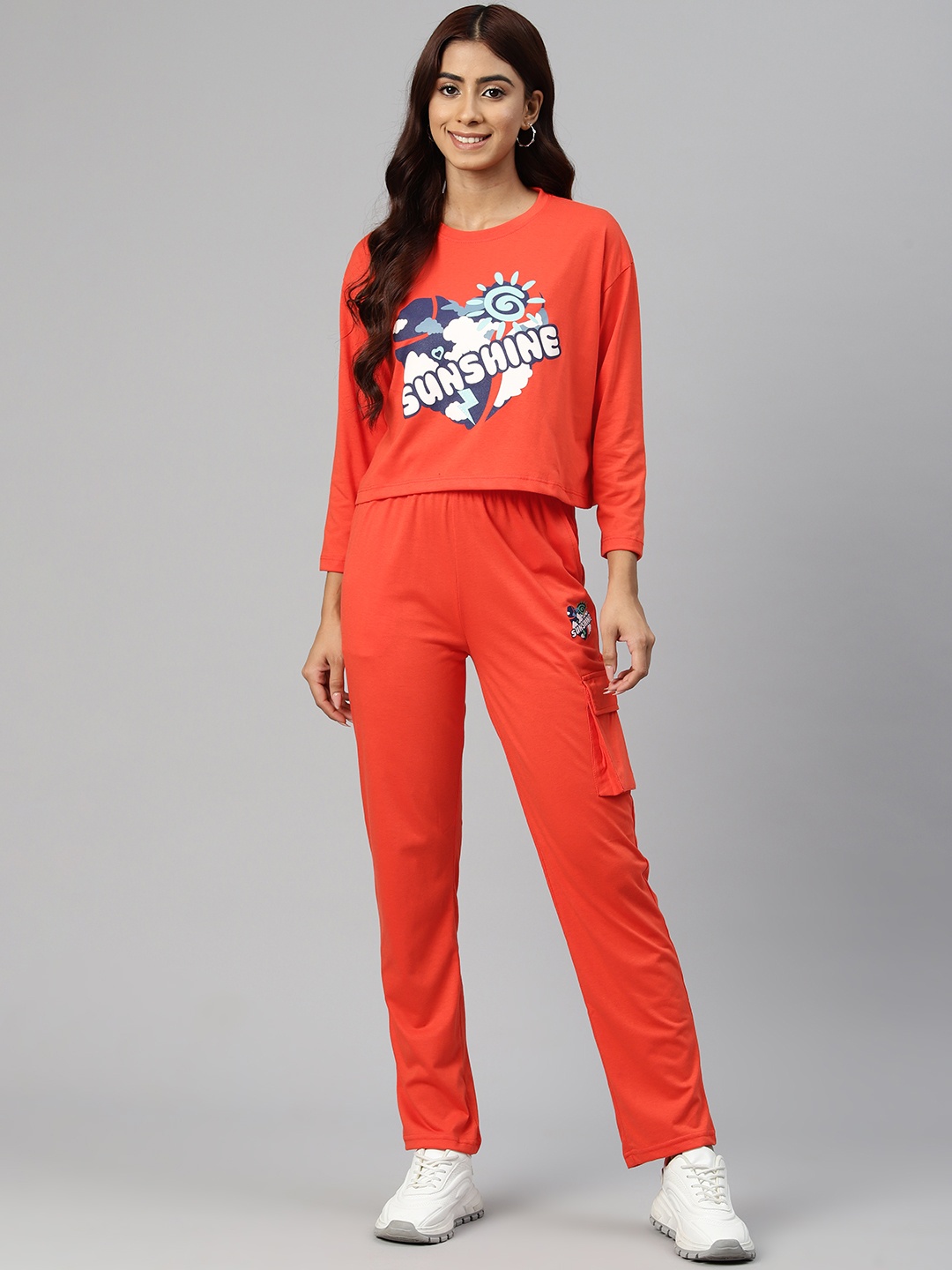 

She N She T-shirt With Track Pants Co-Ords, Orange