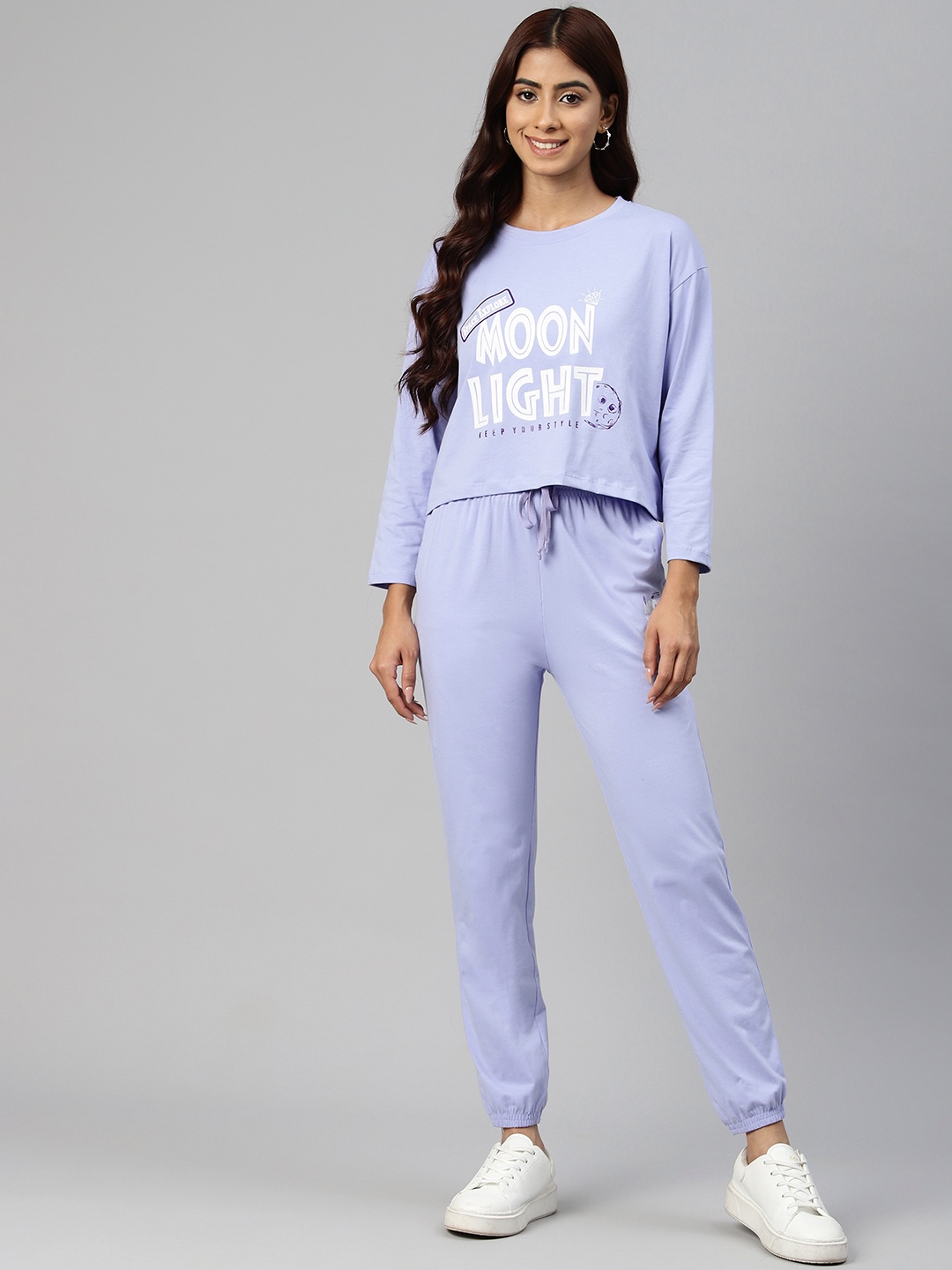 

She N She Women Printed Cotton Lycra Co-Ord Set, Lavender