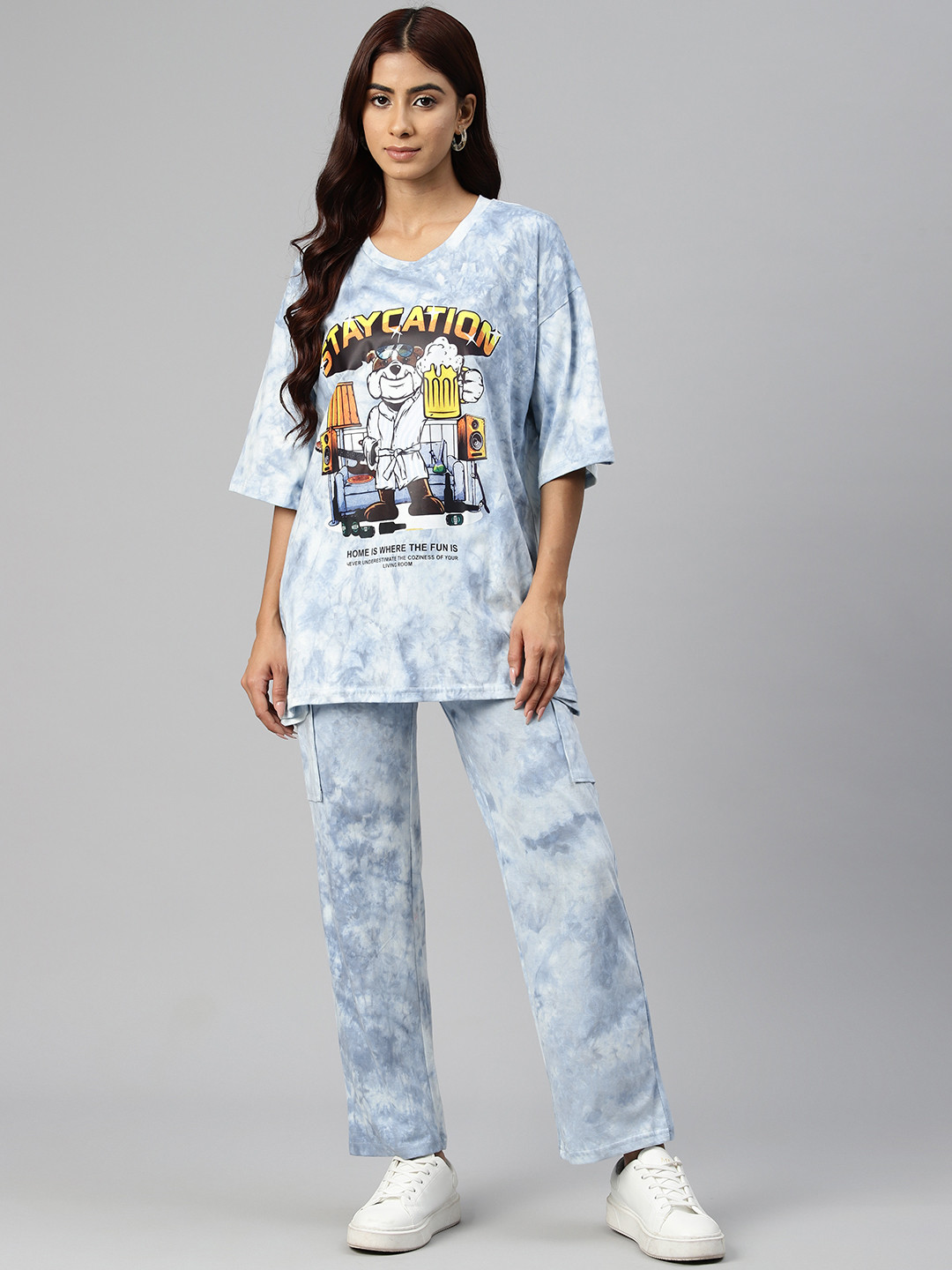 

She N She Women Oversized Hosiery Co-Ord Set, Turquoise blue