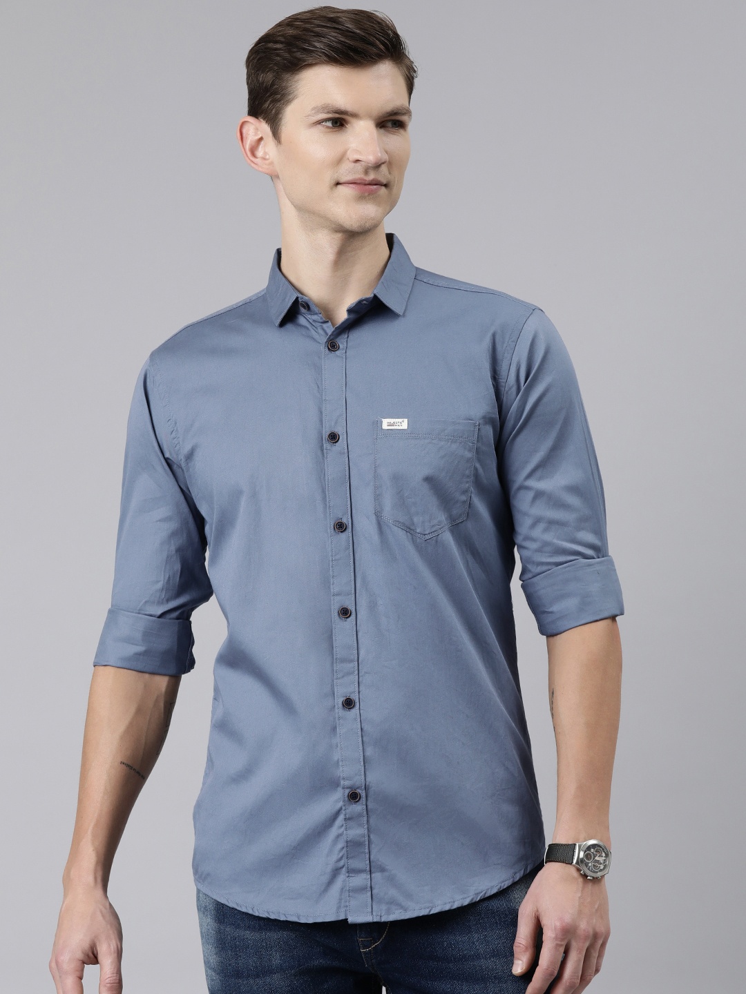 

Majestic Man Men Comfort Slim Fit Pure Cotton Casual Shirt, Grey
