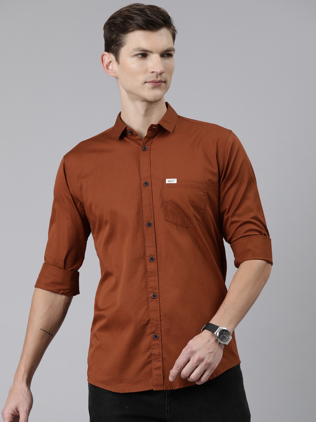 

Majestic Man Men Comfort Slim Fit Pure Cotton Casual Shirt, Rust