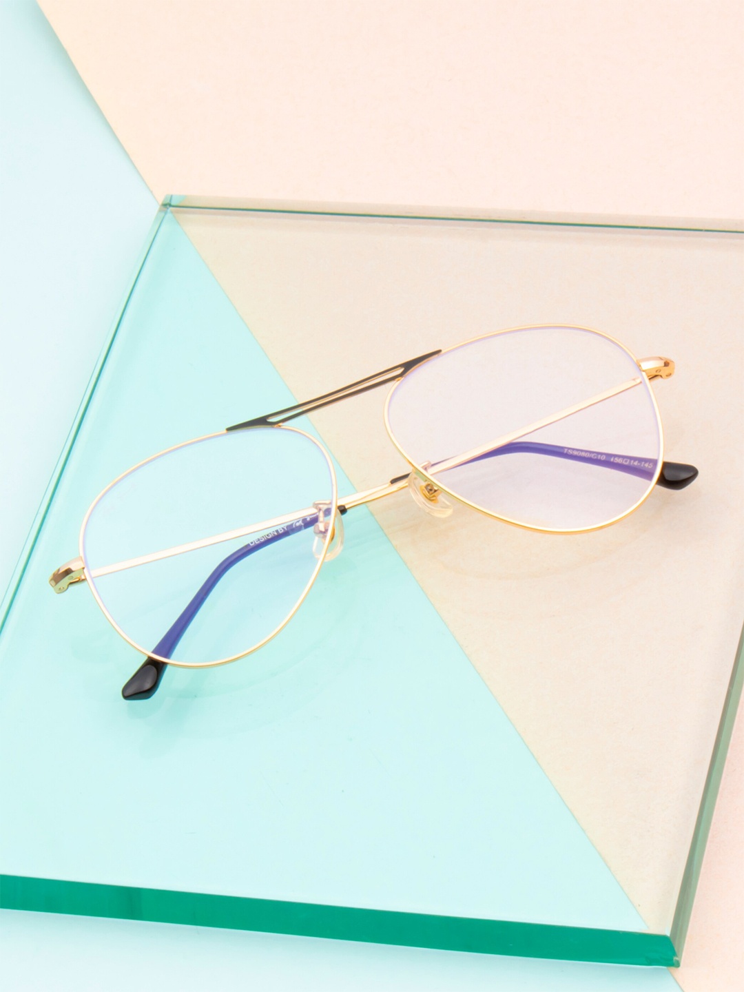 

Ted Smith Unisex Full Rim Aviator Frames TSF-9080_C10-Black With Gold