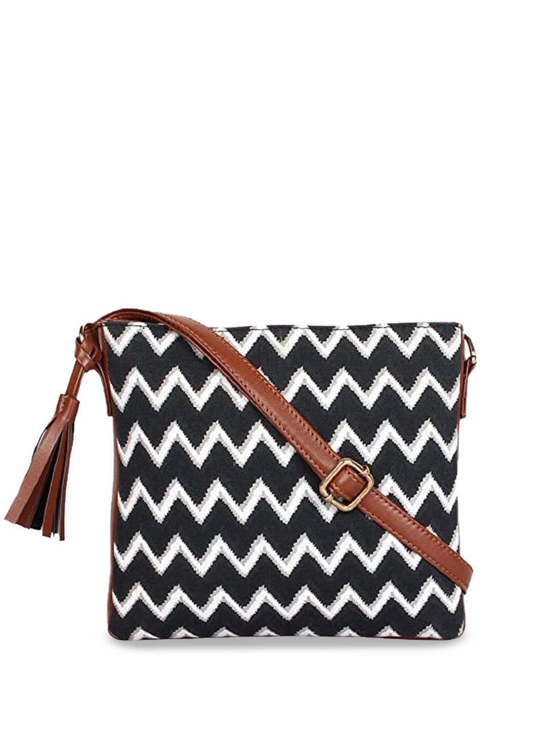 

Sangria Black Geometric Printed Canvas Sling Bag