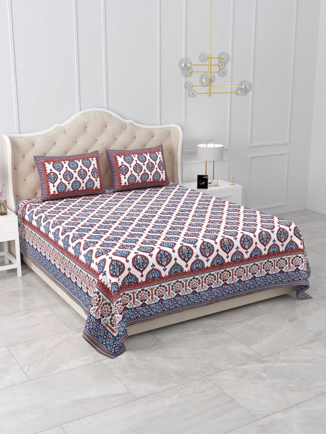 

DOLLIFI Maroon & White Floral Cotton 260 TC King Bedsheet with 2 Pillow Covers