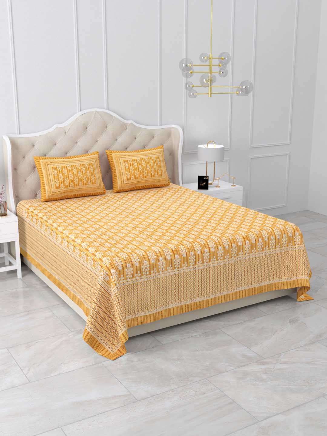 

DOLLIFI Yellow Floral Cotton 260 TC King Bedsheet with 2 Pillow Covers