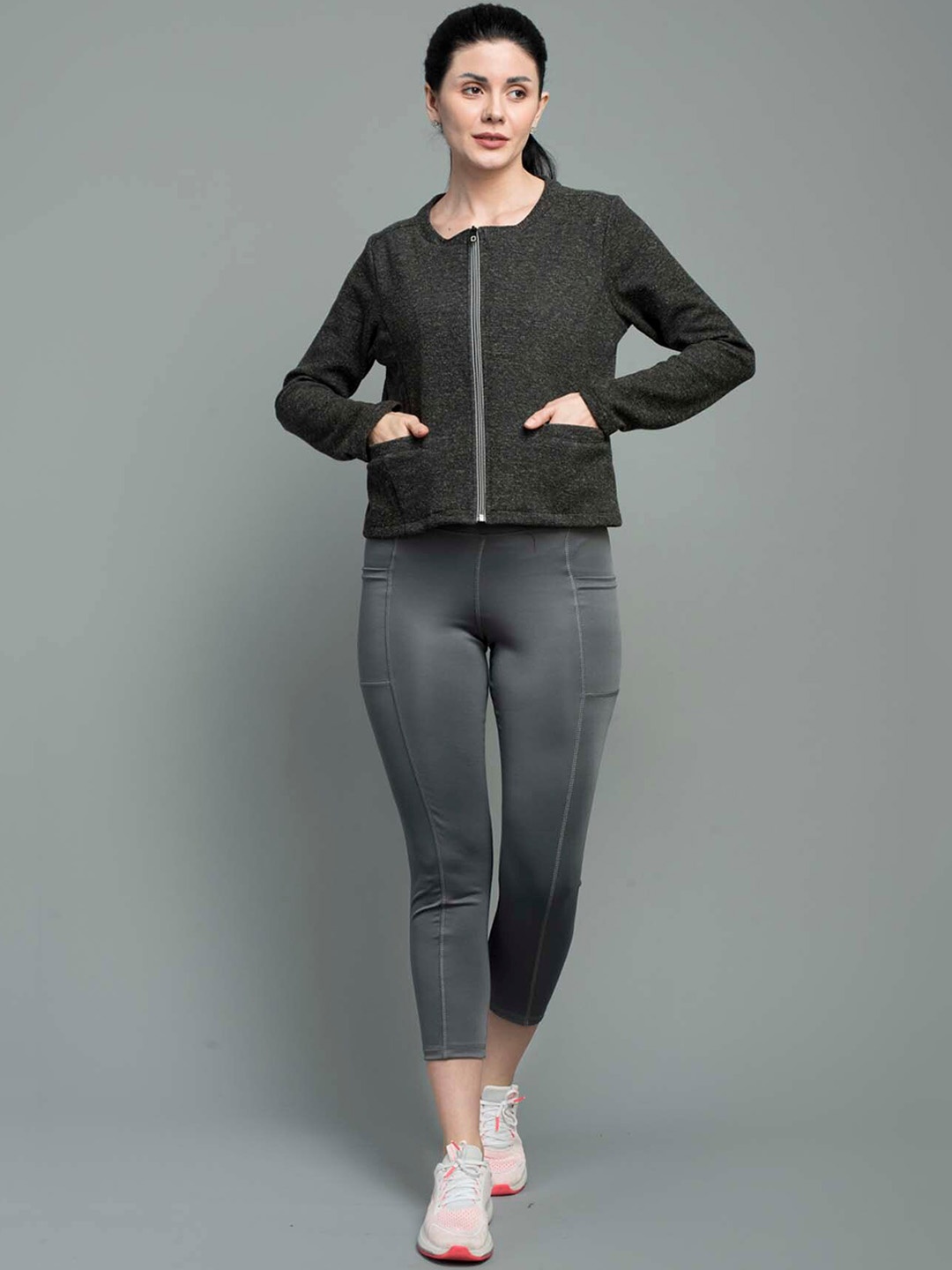 

Keepfit Square Neck Crop Tailored Jacket, Black