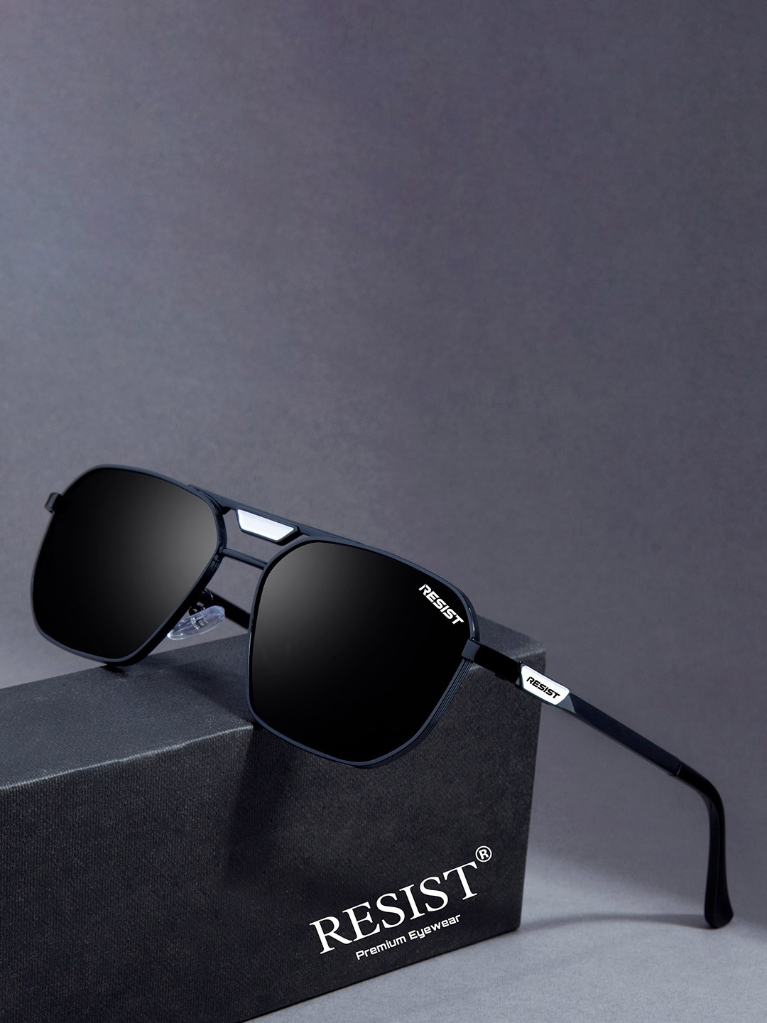 

RESIST EYEWEAR Unisex Square Sunglasses With UV Protected Lens, Black