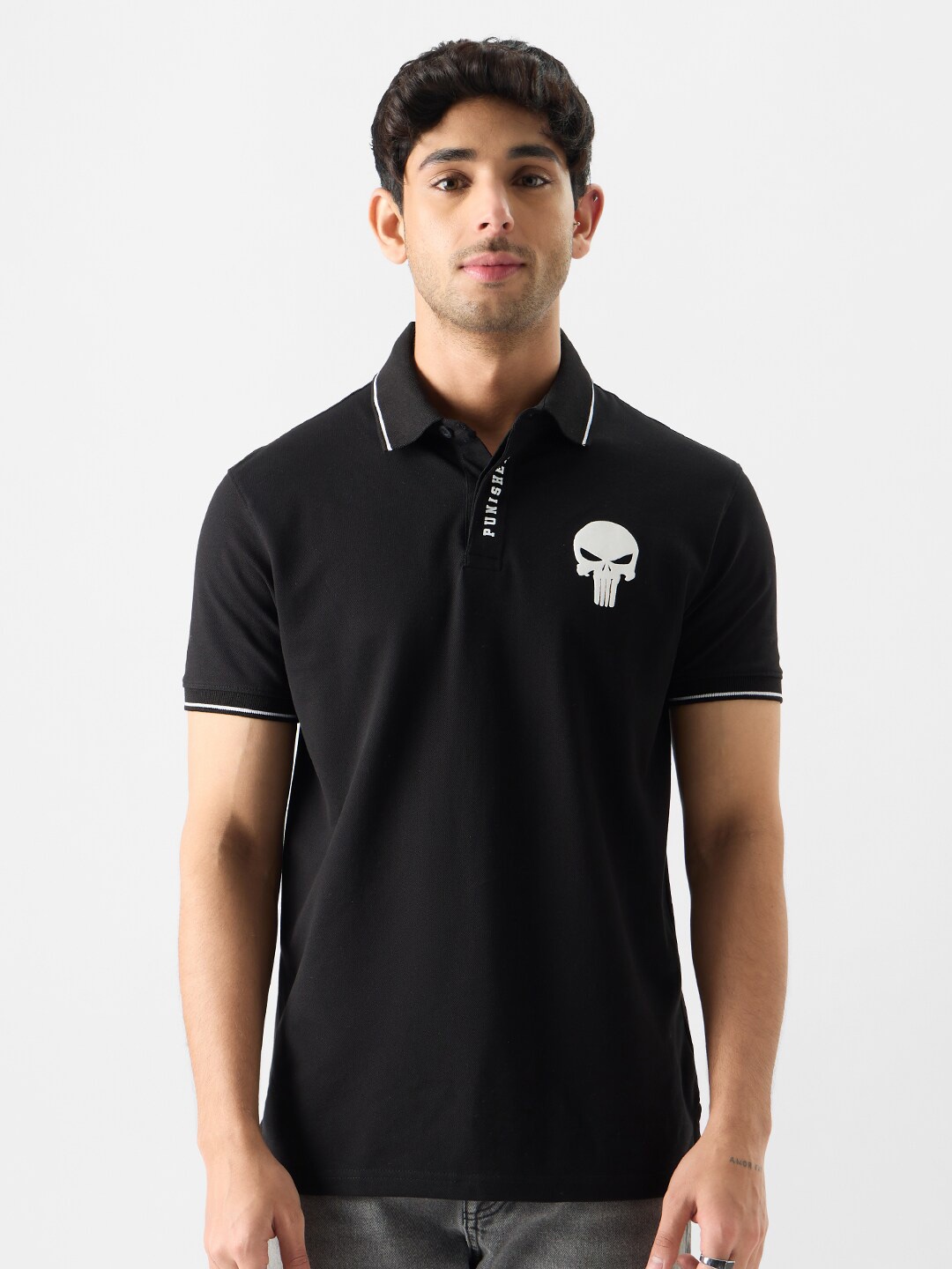

The Souled Store Graphic Printed Polo Collar T-shirt, Black