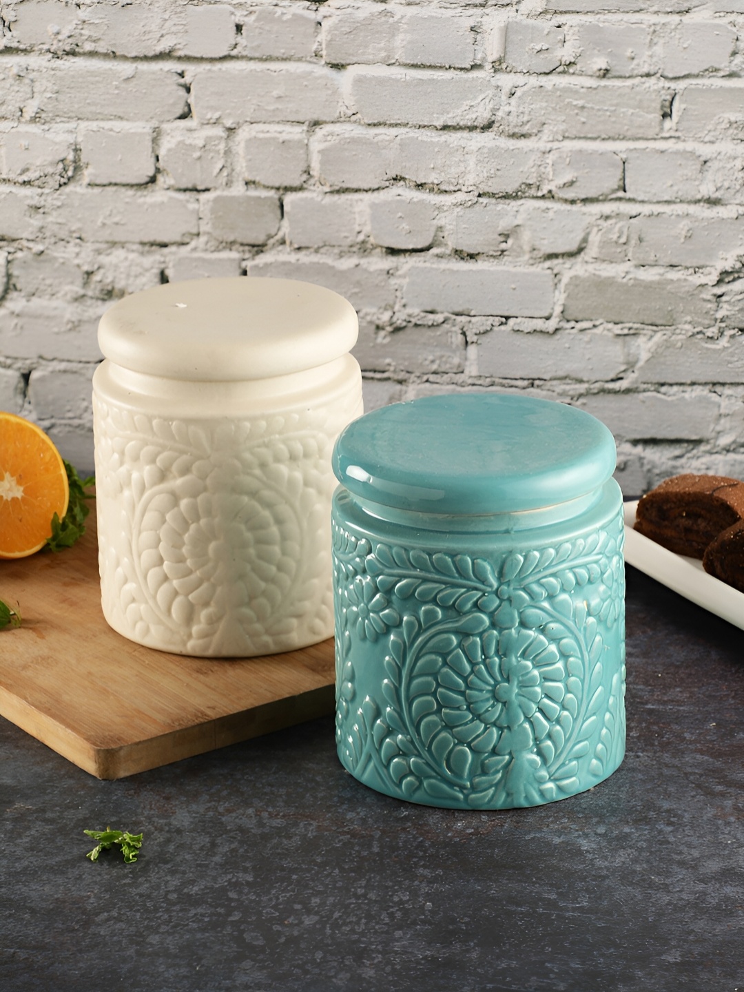 

The Decor Lane Green & White 2 Pieces Ceramic Microwave Safe Food Container