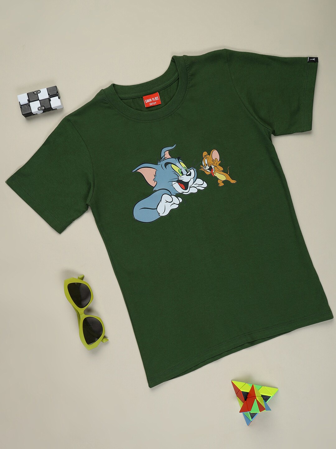 

Gavin Paris Girls Bio Finish Tom & Jerry Printed Pure Cotton T-Shirt, Green