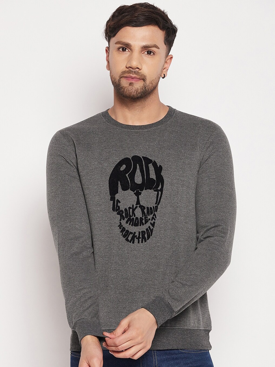 

STROP Typography Printed Long Sleeve Cotton Pullover Sweatshirt, Grey