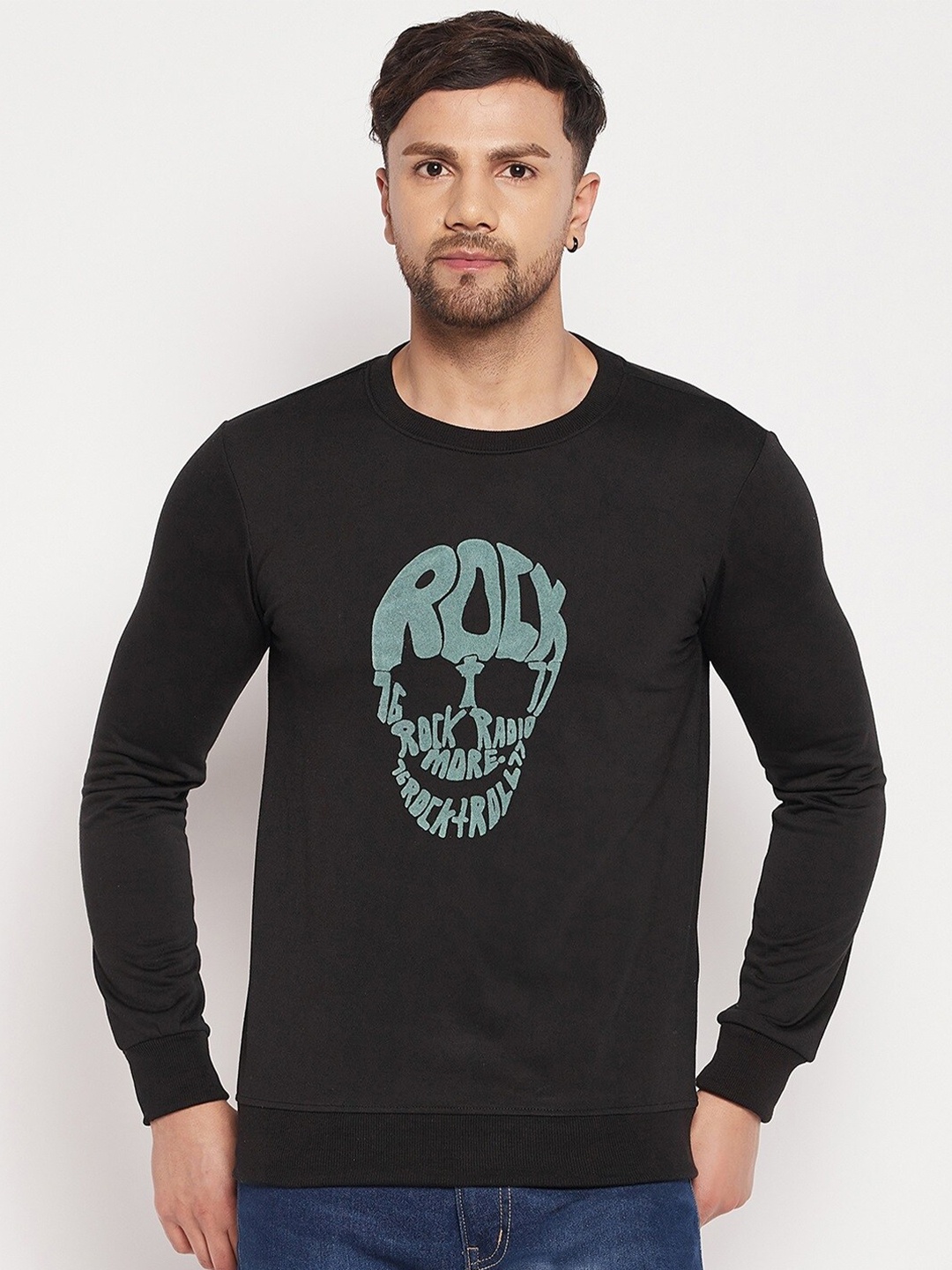 

STROP Graphic Printed Round Neck Sweatshirt, Black