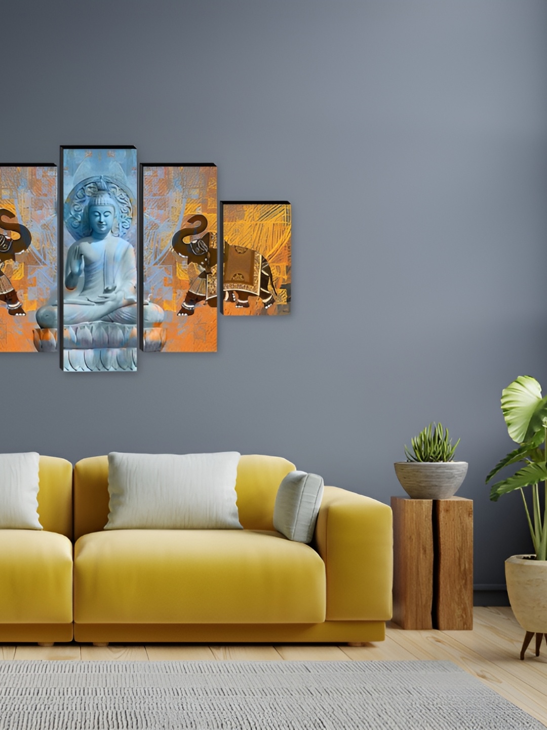 

WALLMAX Blue & Yellow 5 Pieces Religious Synthetic Wood Wall Art