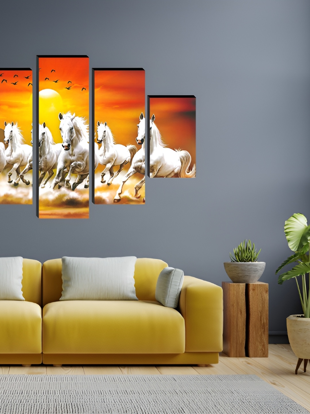 

WALLMAX Orange & White 5 Piece Synthetic Wood Wall Art