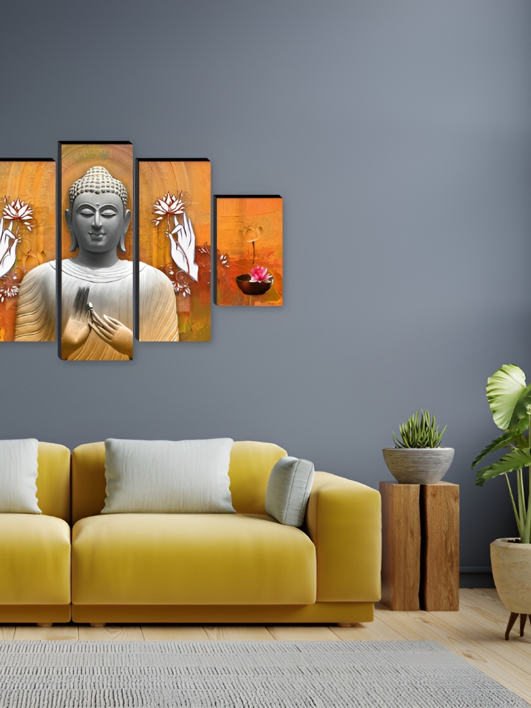 

WALLMAX Mustard & Grey 5 Pieces Wood Religious Paintings Wall Art