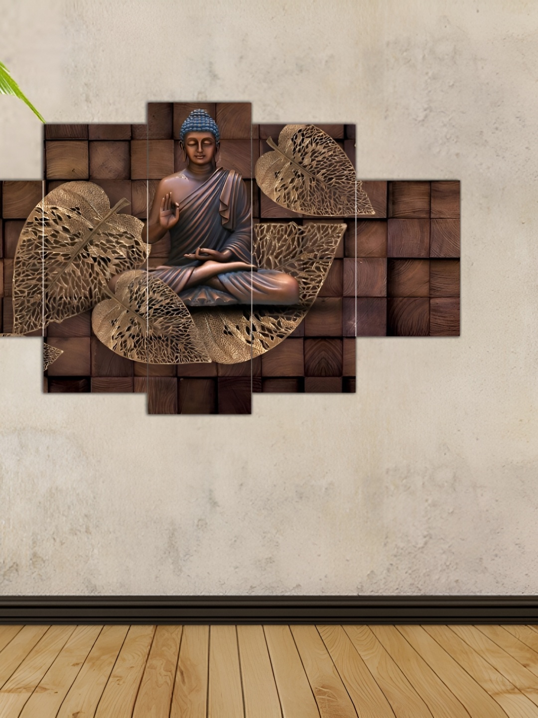 

WALLMAX Brown 5 Pieces Religious Synthetic Wood Wall Paintings