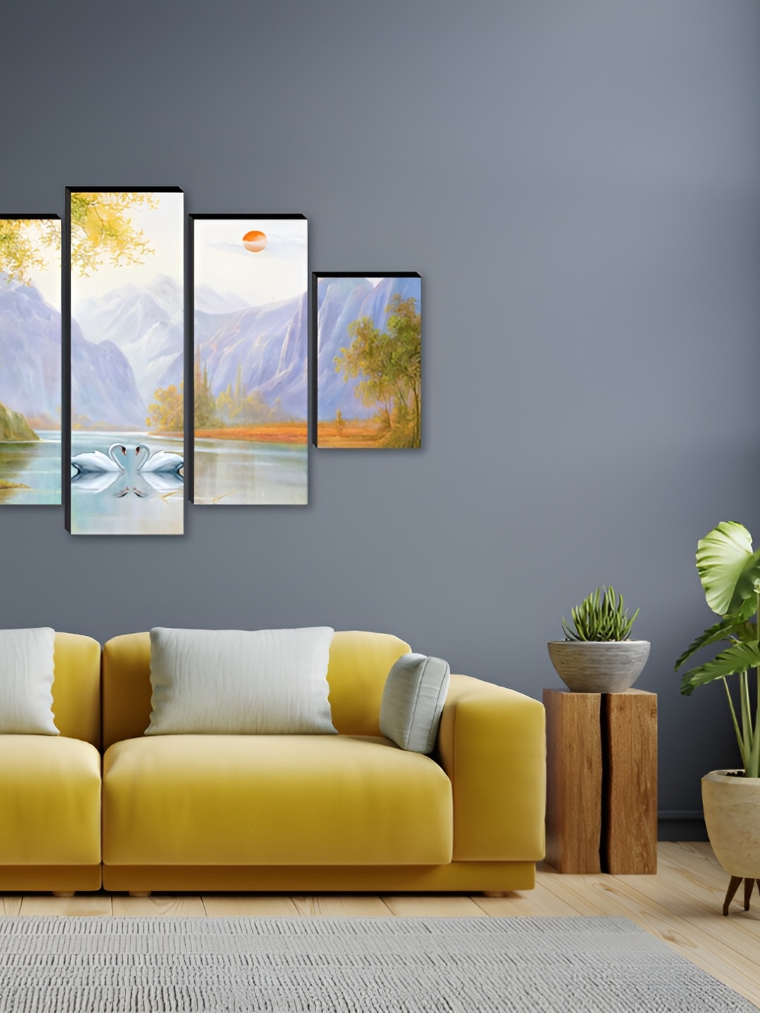 

WALLMAX Green & Grey 5 Pieces Floral and Botanical Synthetic Wood Wall Art