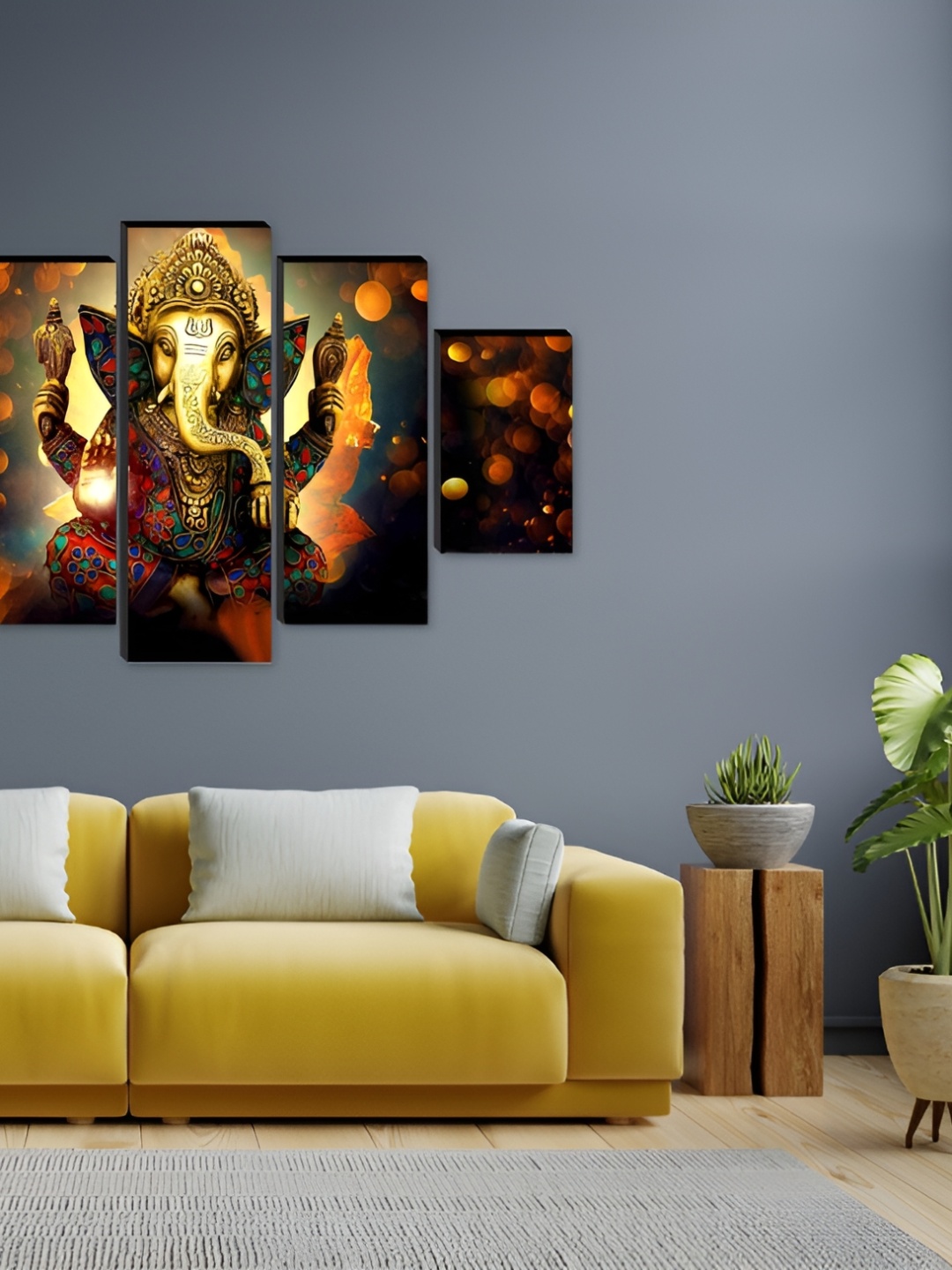 

WALLMAX Orange & Gold Toned 5 Pieces Religious Wood Paintings Wall Art