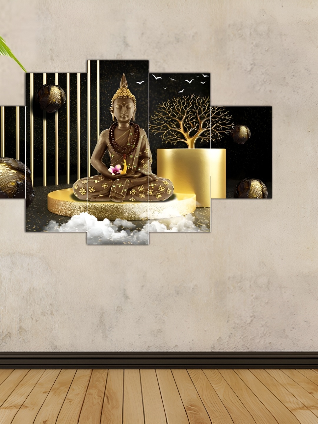 

WALLMAX Black & Brown 5 Pieces Wood Religious Paintings Wall Art