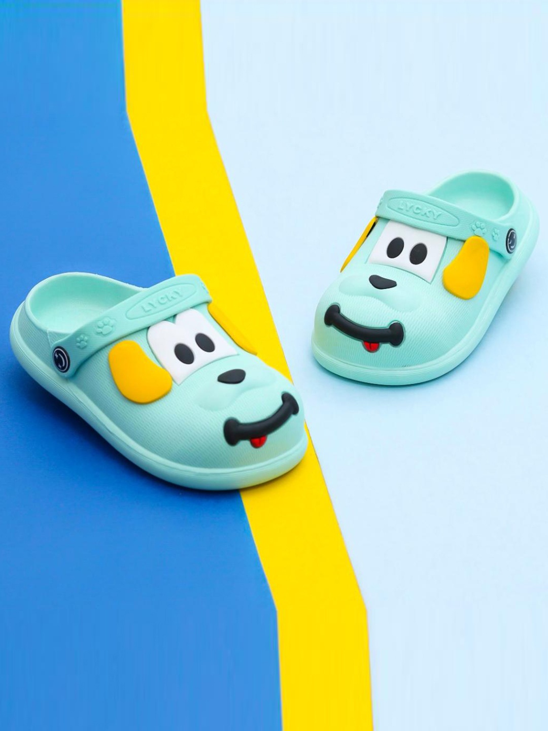 

Yellow Bee Boys Puppy Applique Rubber Clogs, Sea green