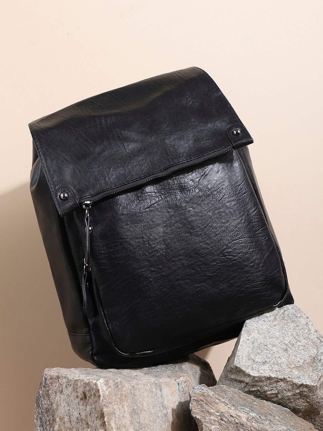 

HAUTE SAUCE by Campus Sutra Women Textured Leather Mini Backpack, Black