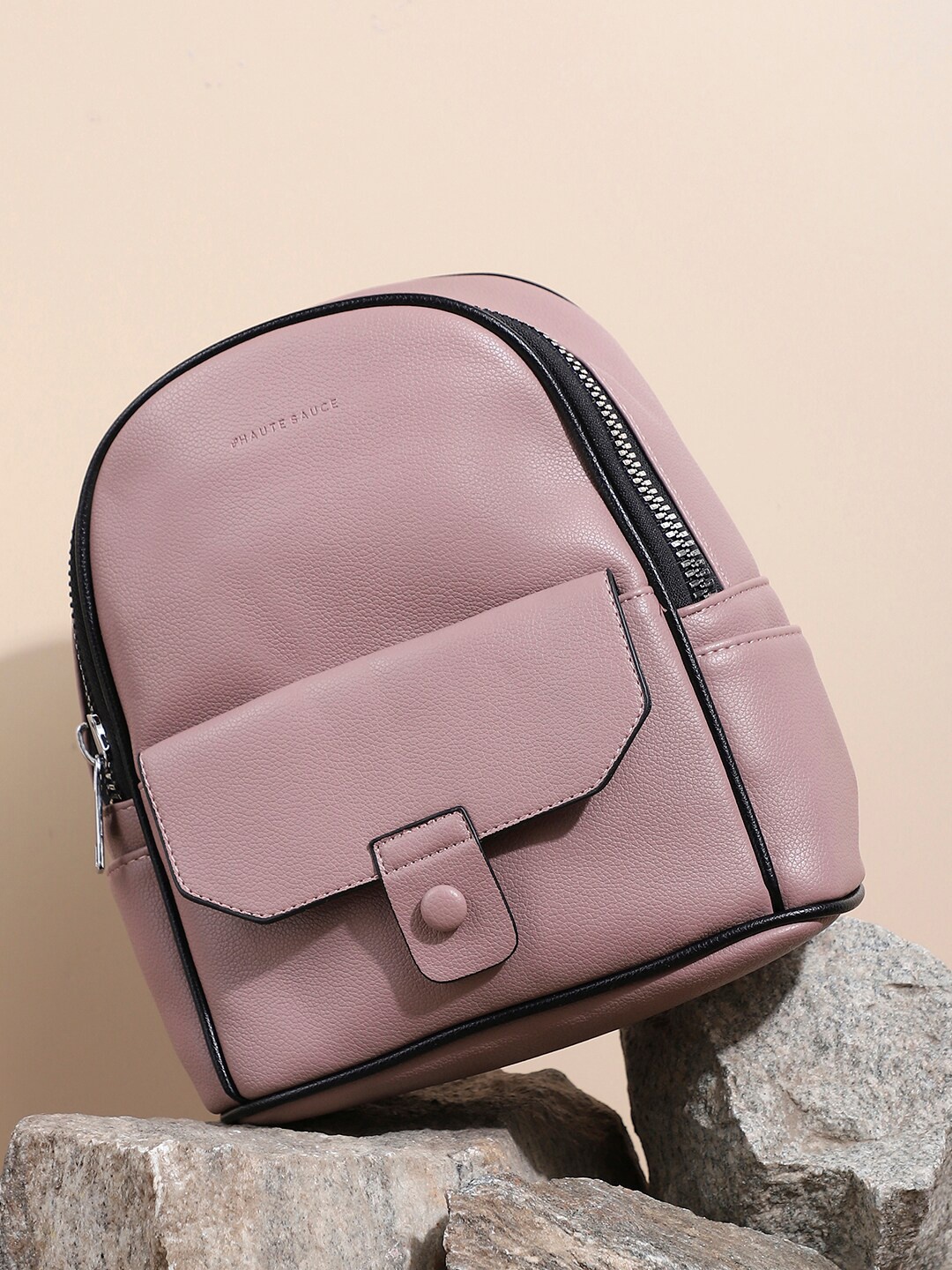 

HAUTE SAUCE by Campus Sutra Women Textured Leather Mini Backpack, Pink
