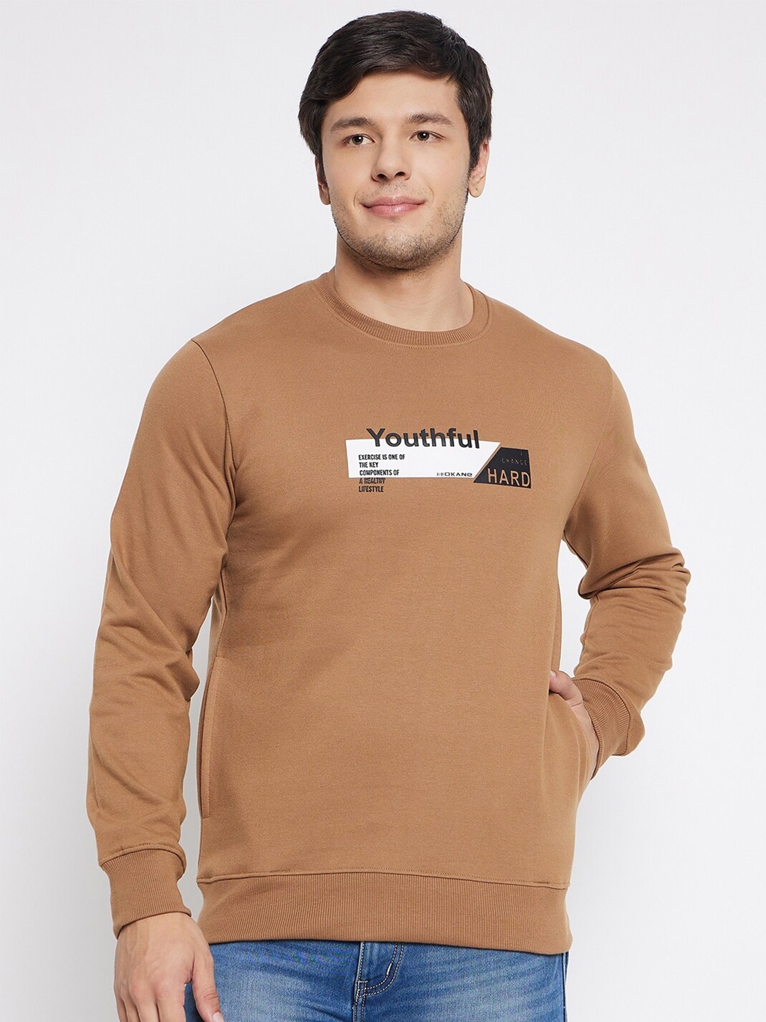 

Okane Typography Printed Ribbed Cotton Pullover Sweatshirt, Tan