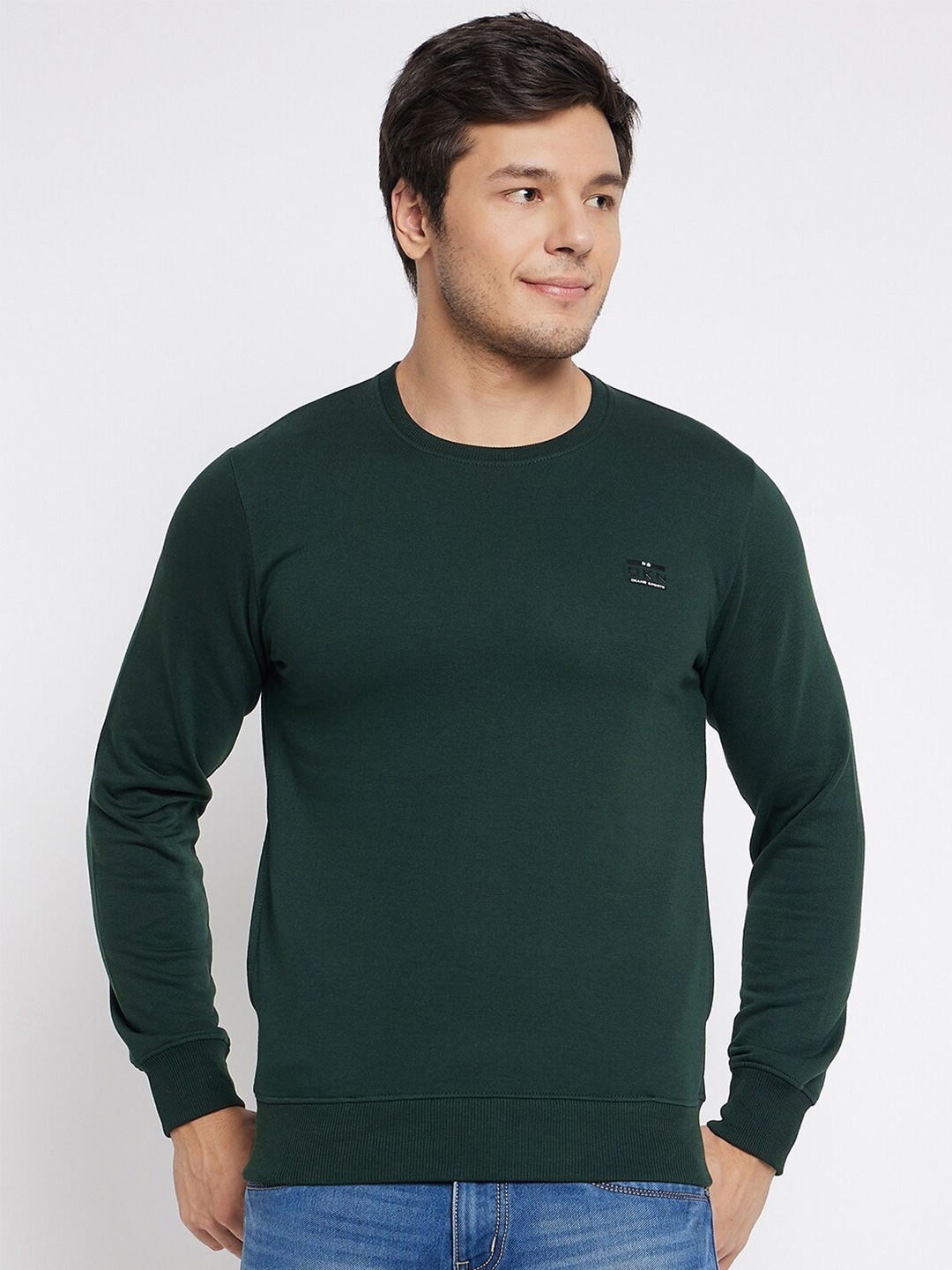 

Okane Round Neck Pullover Cotton Sweatshirt, Green