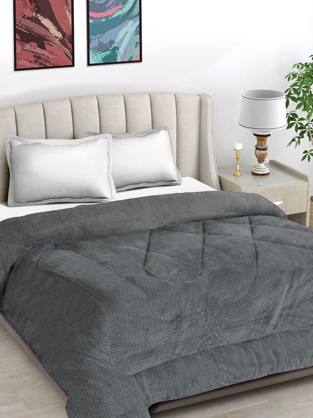 

FABINALIV Grey Geometric 950 GSM Woollen Heavy Winter Double Bed Quilt