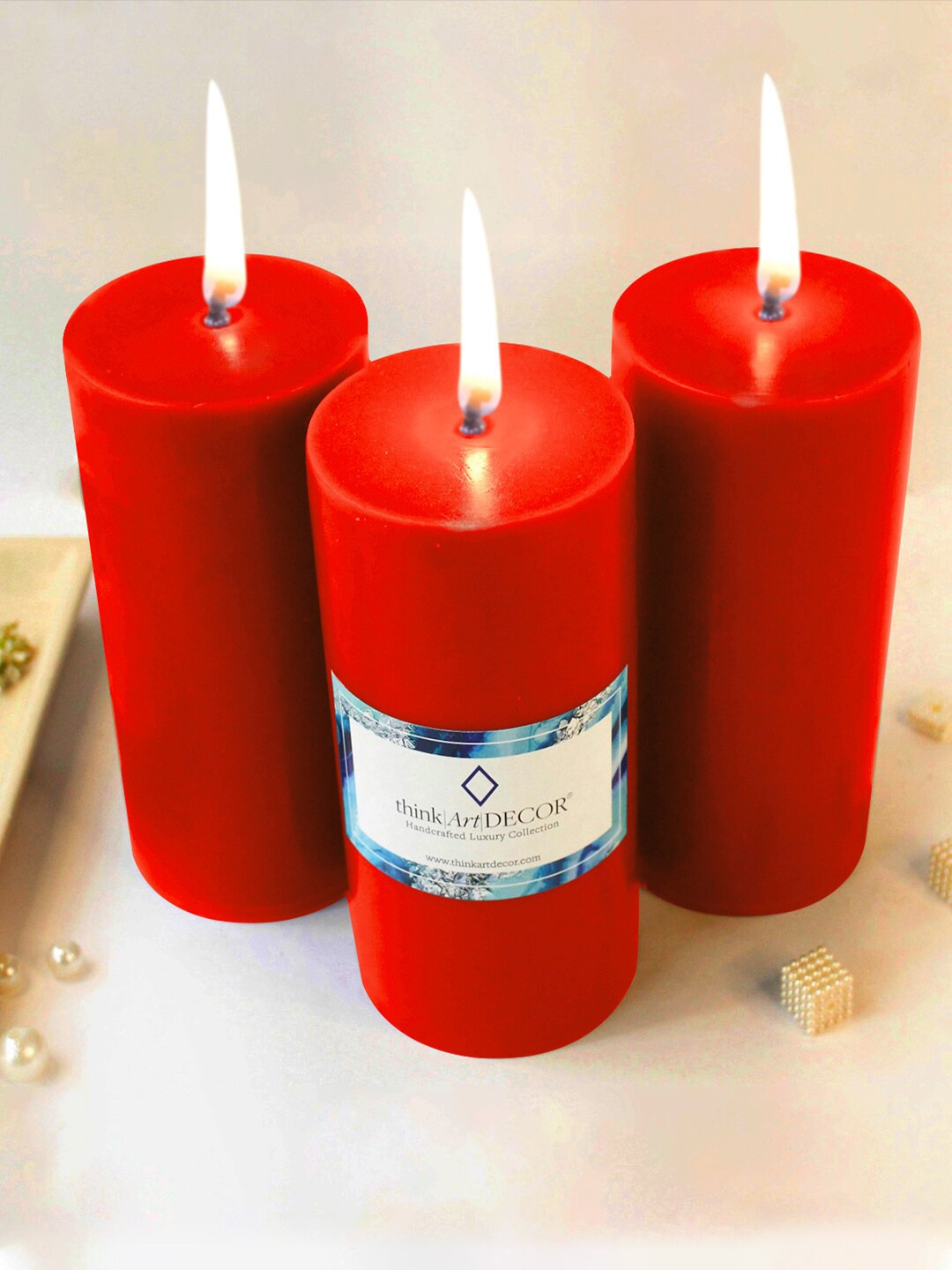 

ThinkArtDecor Red 3 Pieces Smokeless & Dripless Wax Pillar Candles
