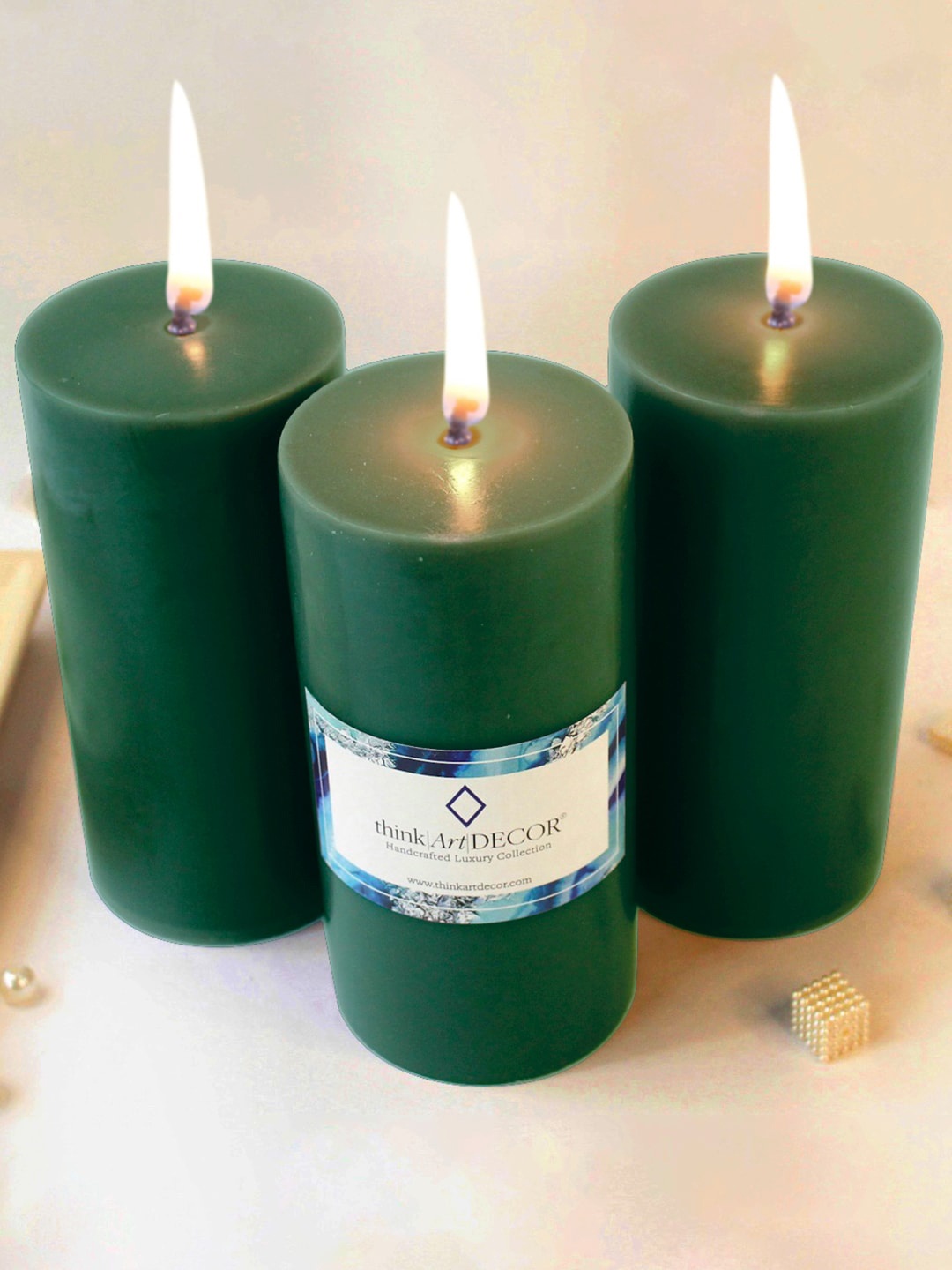 

ThinkArtDecor Green 3 Pieces Smokeless & Dripless Wax Pillar Candles