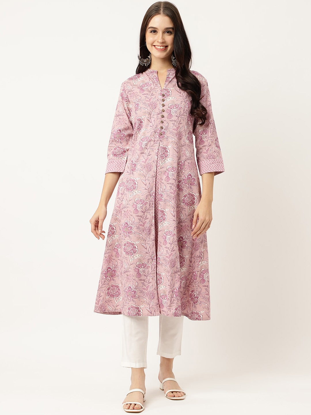 

KALINI Ethnic Motifs Printed Pure Cotton Kurta, Lavender
